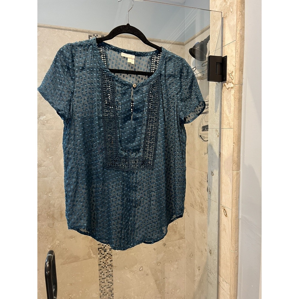 Anthropologie Meadow Rue Surya Velvet Burnout Flowy Boho Emerald Green Top S